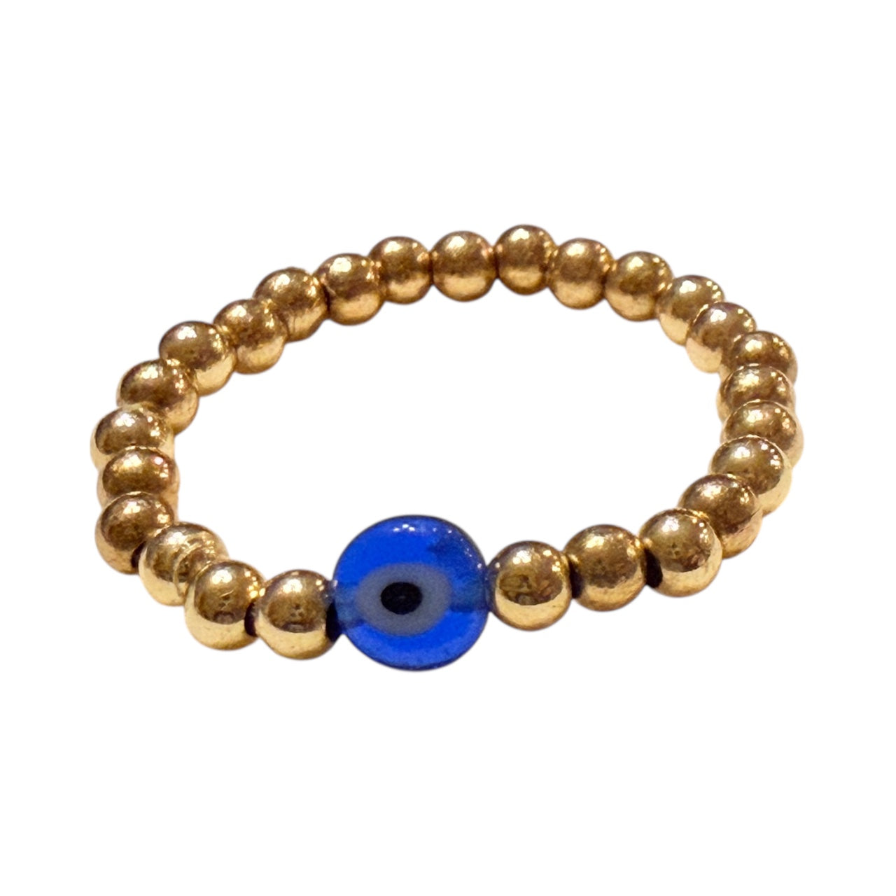 Elsa Ring ~ Gold 2.5mm | Glass Blue Eye 4mm Beaded Ring