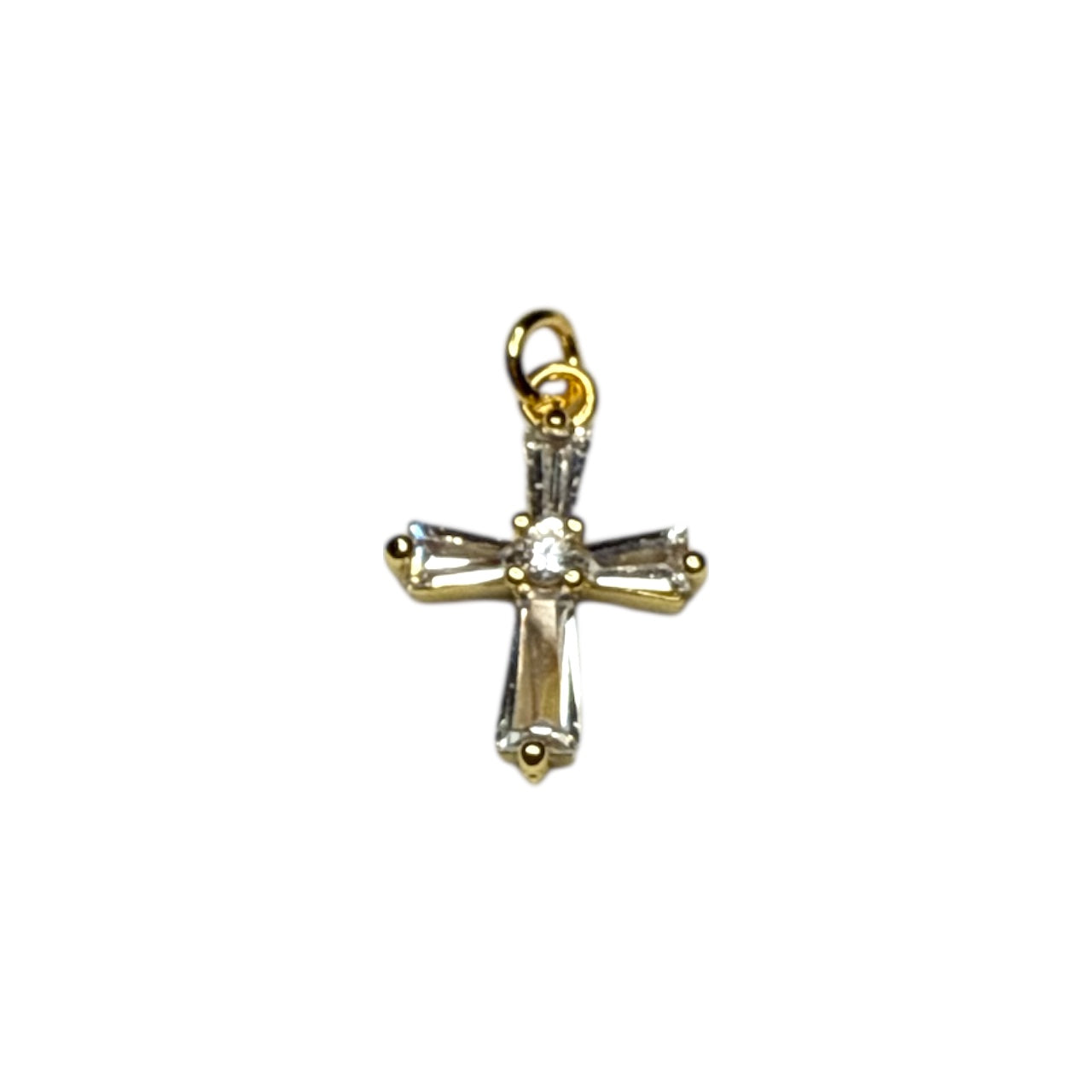 Baguette Cross Charm ~ Gold Charm | CZ Stones