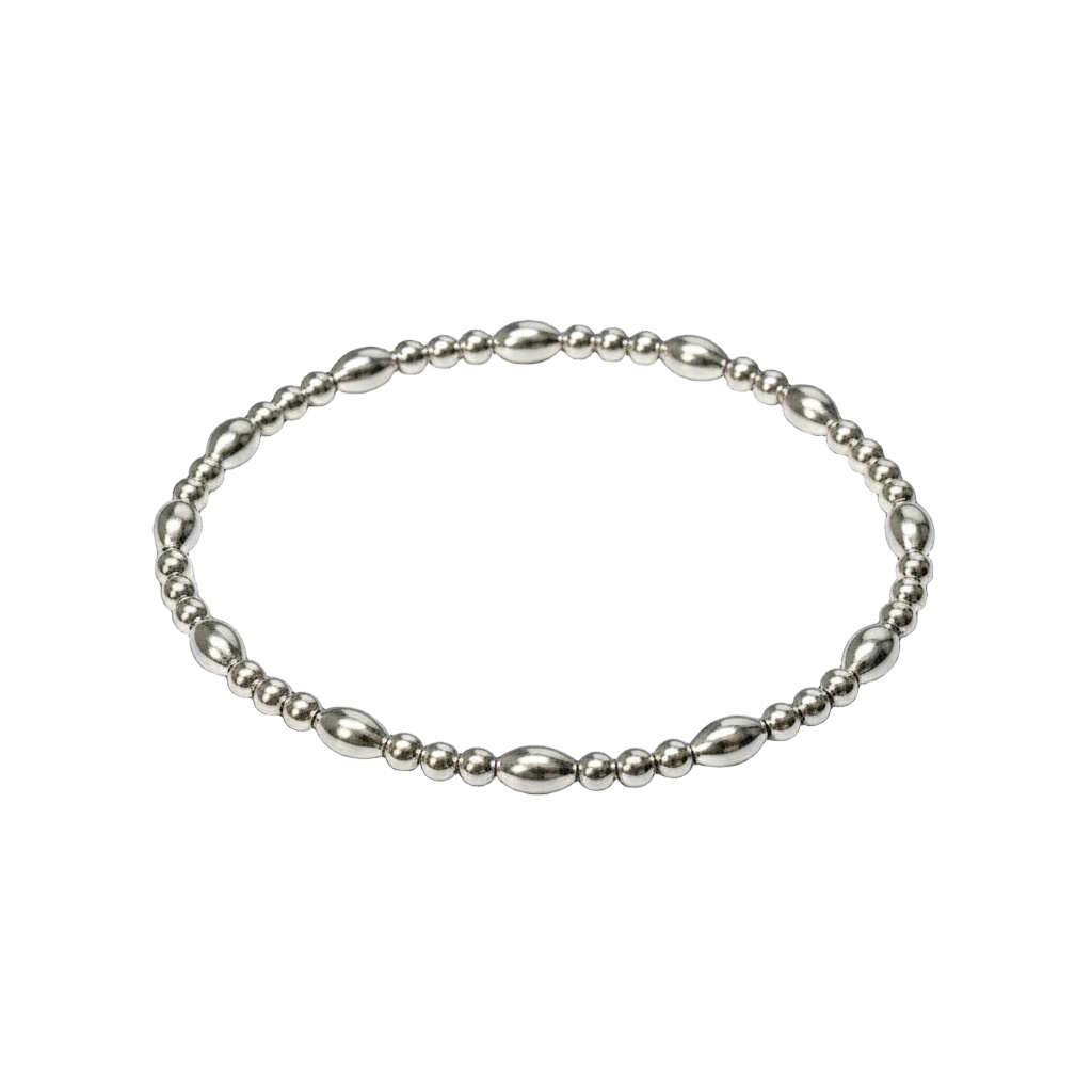 Sterling Silver Beaded Bracelet ~ Rice Bead 5mm | 2.5mm Alternating Triple Pattern ~ Alyssa