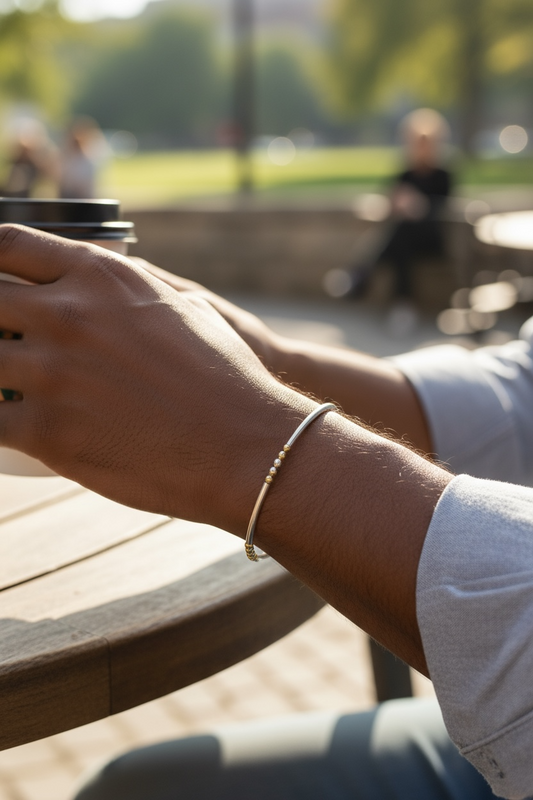 Kara ~ Two Tone Sterling Silver 2.5mm | Gold 2.5mm Bangle Beaded Bracelet