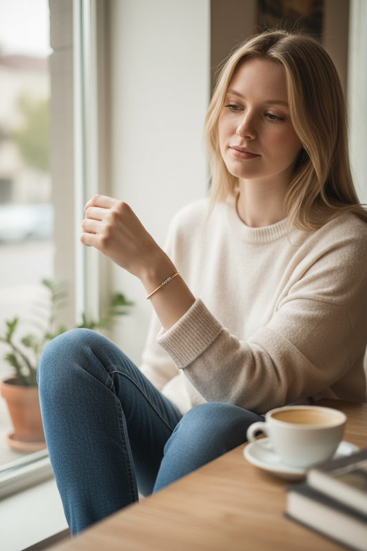 Natalie ~ Two Tone Gold 2.5mm | Sterling Silver 2.5mm Bangle Beaded Bracelet