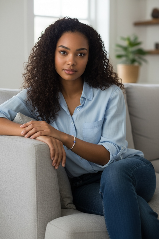 Sterling Silver Beaded Bracelet ~ 3mm ~ Blue Evil Eye