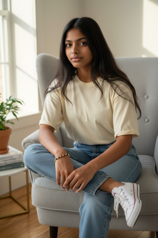 Gold Black Gemstone 4mm Bead Bracelet