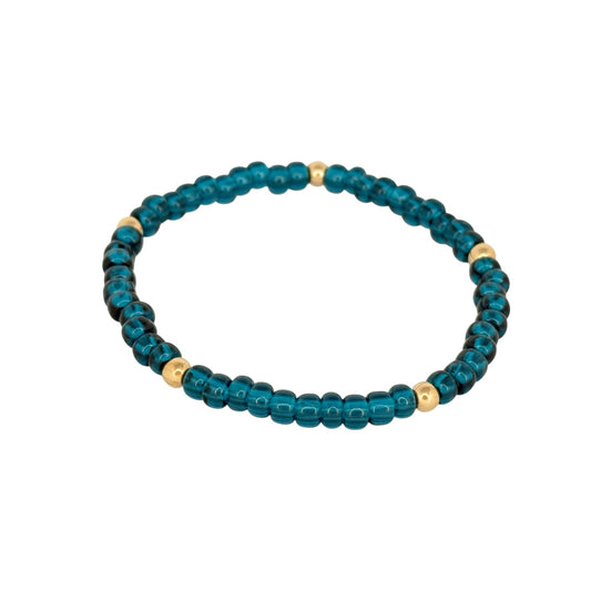 Dark Teal ~ Gold 4mm | Miyuki Seed 4mm Beaded Bracelet