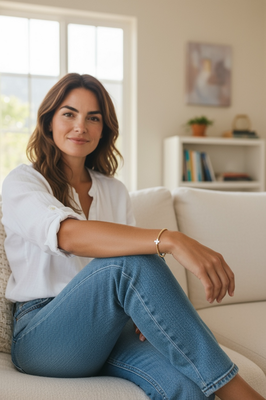 Lucy ~ Gold 3mm Sterling Silver Cross 8mm Bead Bracelet