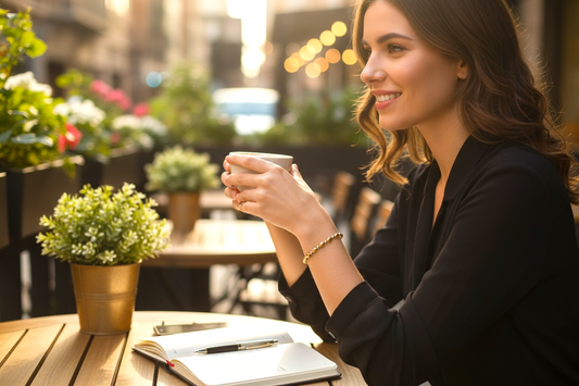 Brittany ~ Two Tone Gold Rice 7mm | Sterling Silver Moon Cut 2.5mm Alternating Pattern Beaded Bracelet