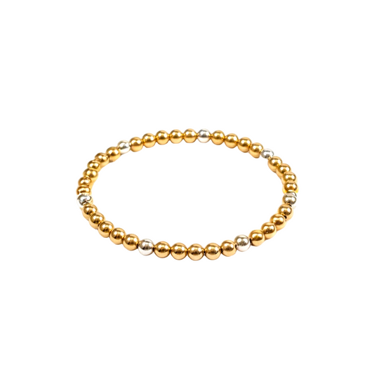Mary ~ Two Tone Gold 4mm | Sterling Silver 4mm Pattern Beaded Bracelet
