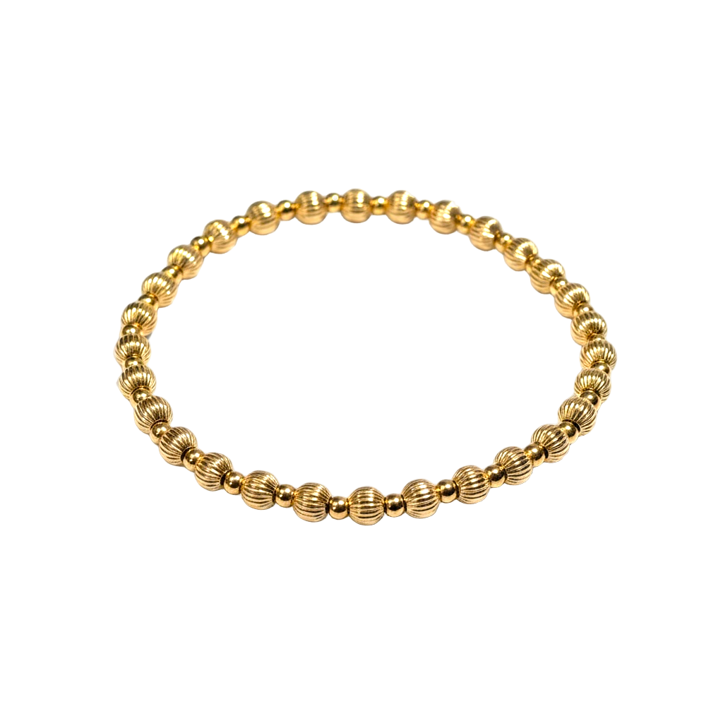 Jacquelyn ~ Gold Corrugated 4mm | 2.5 Alternating Pattern Beaded Bracelet