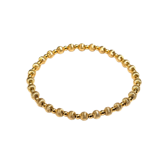 Jacquelyn ~ Gold Corrugated 4mm | 2.5 Alternating Pattern Beaded Bracelet