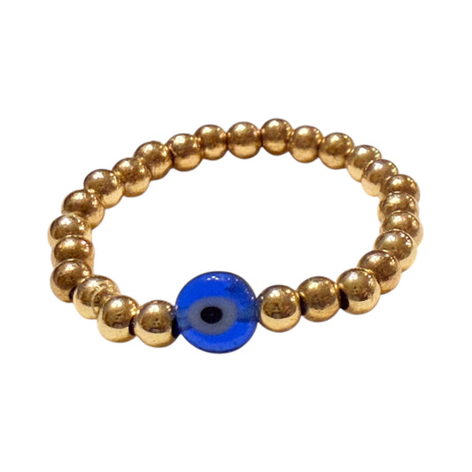 Elsa Ring ~ Gold 2.5mm | Glass Blue Eye 4mm Beaded Ring