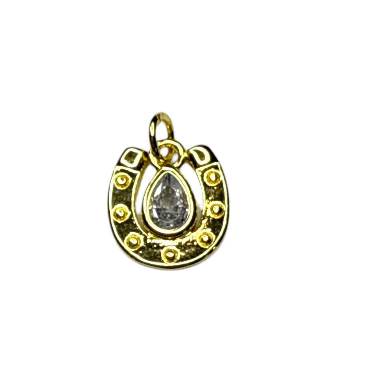 Horseshoe Teardrop Charm ~ Gold Charm | CZ Stone
