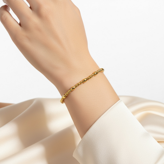 Mia ~ Gold Rice 5mm | 2.5mm Triple Pattern Beaded Bracelet