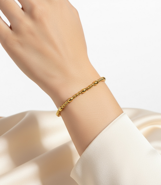Gold Tripla Riso Piccolo Pattern 4.6mm Bead Bracelet ~ Mia