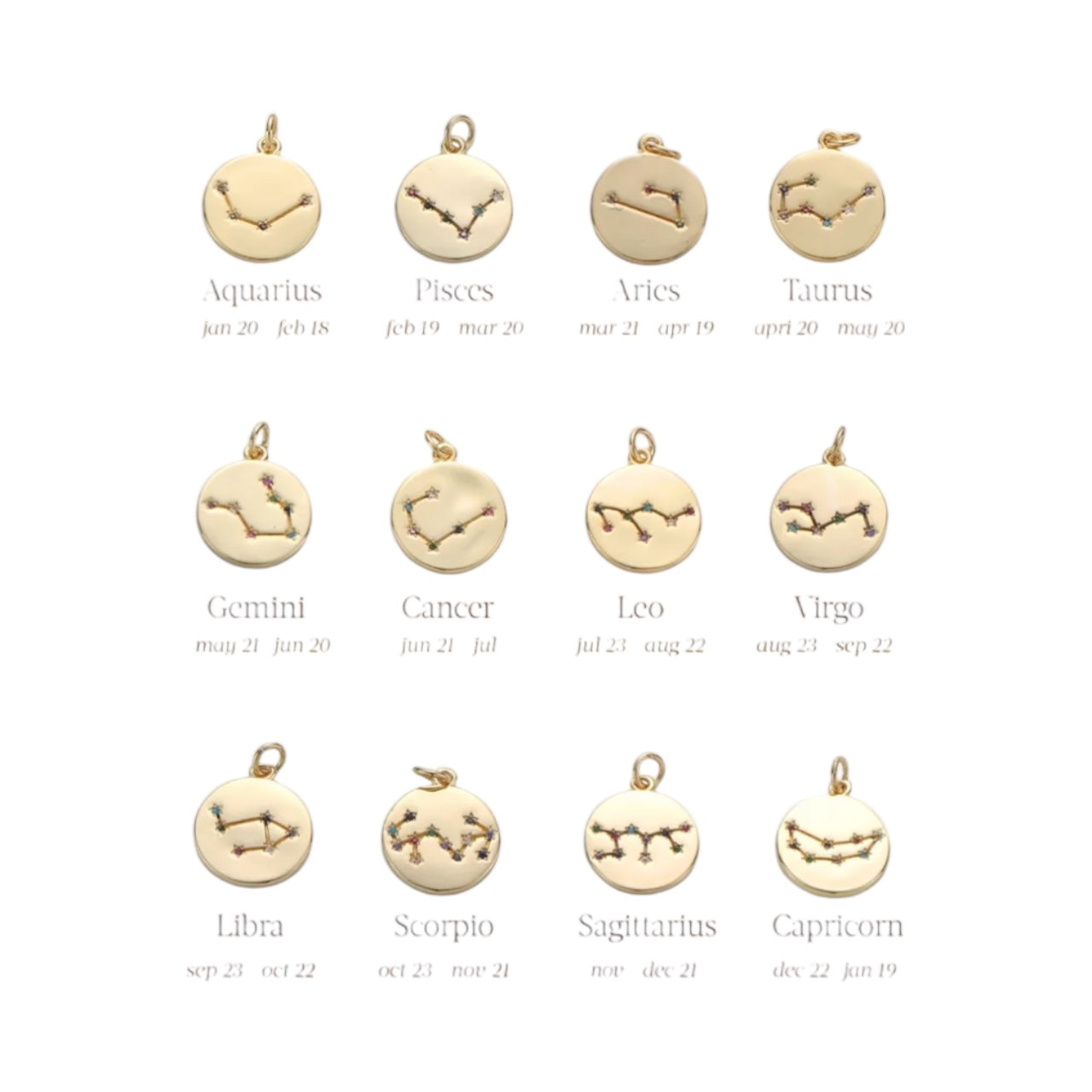 Zodiac Charm ~ Gold Charm | Gemstones