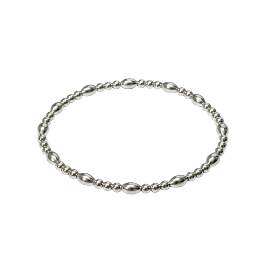 Alyssa ~ Sterling Silver Rice 5mm | 2.5mm Triple Pattern Beaded Bracelet