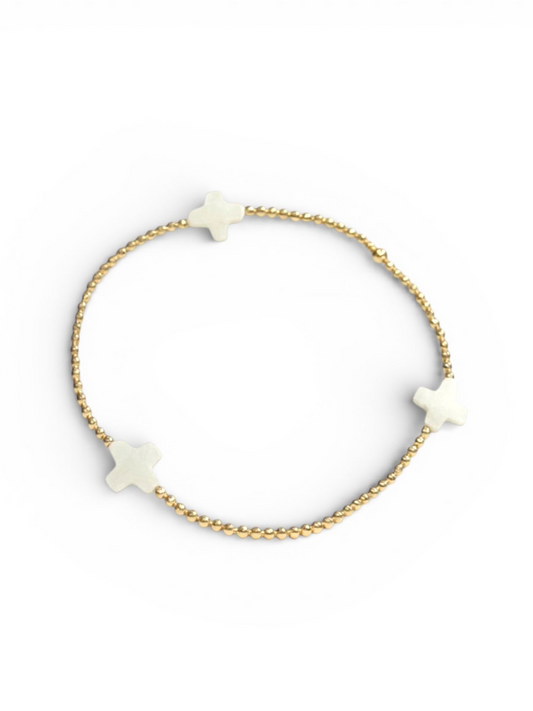 Sue ~ Gold 3mm | 8mm Cross Pearl Beaded Bracelet