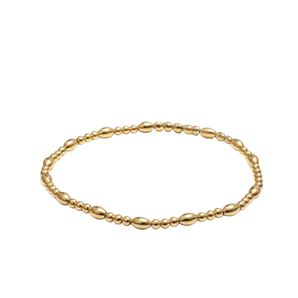 Gold Beaded Bracelet ~ Rice Bead 5mm | 2.5mm Triple Pattern ~ Mia