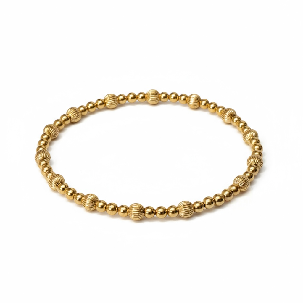 Gold Tripla Rigata Pattern 4mm Bead Bracelet ~ Nichole