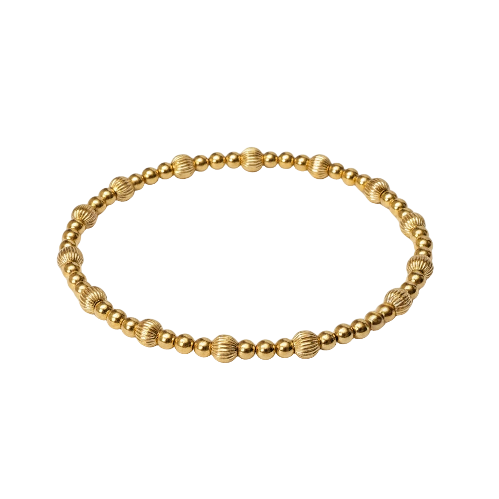 Nichole ~ Gold Corrugated 4mm | 2.5 Triple Pattern Beaded Bracelet