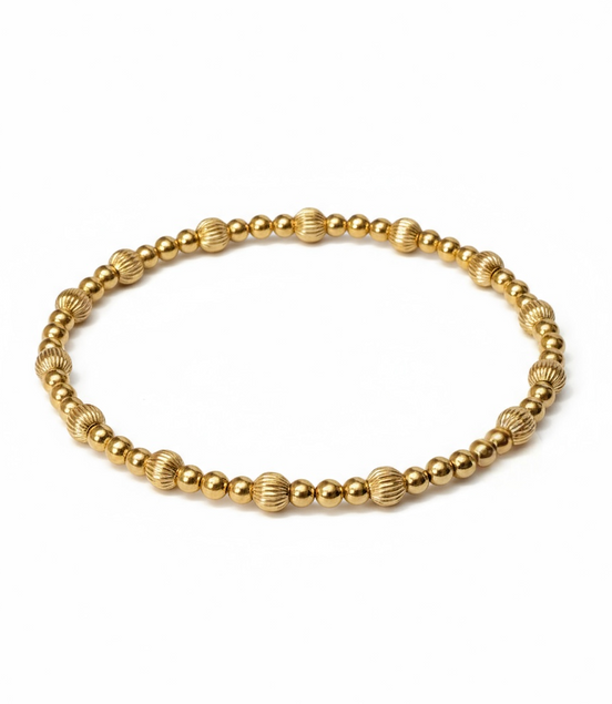 Gold Tripla Rigata Pattern 4mm Bead Bracelet ~ Nichole