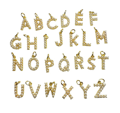 Pearl Letter Charm ~ Gold Charm | Pearl