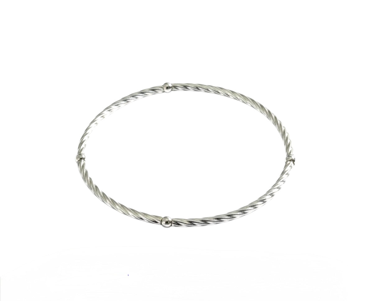 Riley ~ Sterling Silver 3mm Bangle Beaded Bracelet