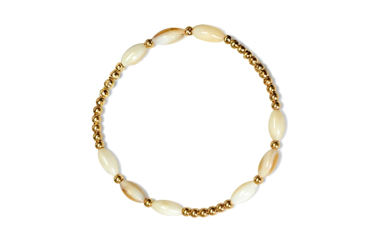 Gold Fila Perla Riso Grande Alternating Pattern 7mm Bead Bracelet ~ Pearla