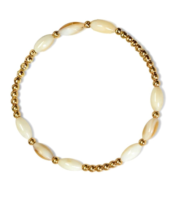 Gold Fila Perla Riso Grande Alternating Pattern 7mm Bead Bracelet ~ Pearla