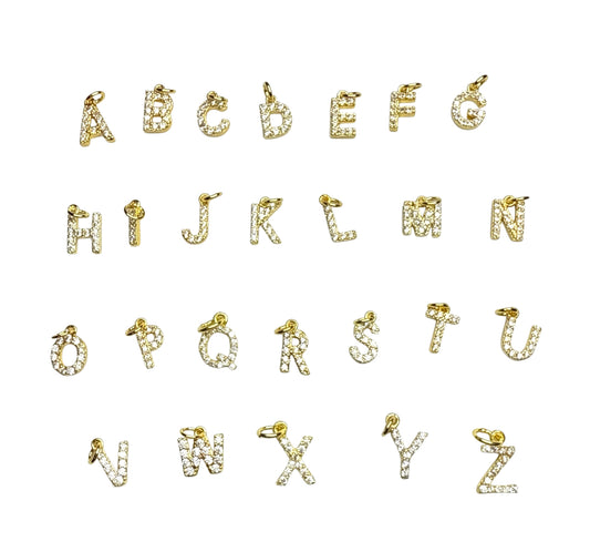 Diamond Letter Charm ~ Gold Charm | CZ Stones