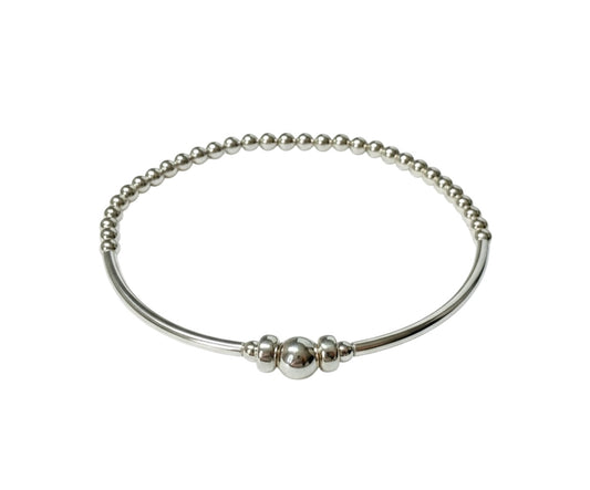 Elegant ~ Sterling Silver Bangle Beaded Bracelet