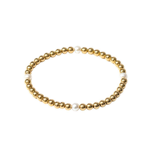 Gabriella ~ Gold Single Pearl Patter 4.5mm | 4mm Beaded Bracelet