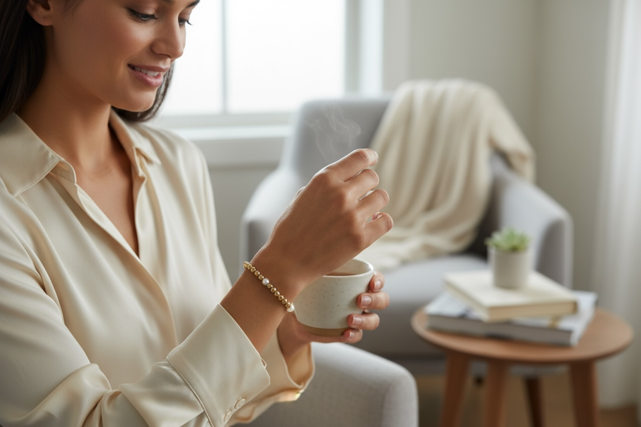 Gabriella ~ Gold Single Pearl Patter 4.5mm | 4mm Beaded Bracelet