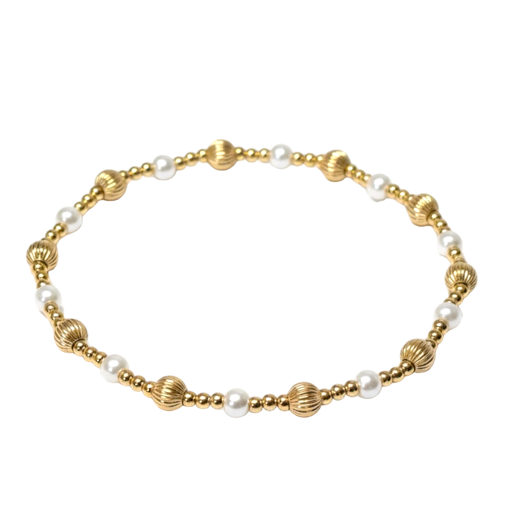 Abbigail ~ Gold Corrugated Alternating Pearl Triple Pattern 4mm | 2mm Beaded Bracelet