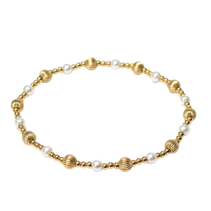 Abbigail ~ Gold Corrugated Alternating Pearl Triple Pattern 4mm | 2mm Beaded Bracelet
