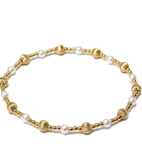 Gold Tripla Rigata 4mm and Perla 4.5mm Alternating Pattern Bead Bracelet ~ Abbigail