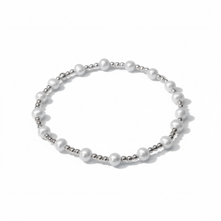 Silver with Perla 4.5 mm Tripla Pattern Bead Bracelet ~ Cathy