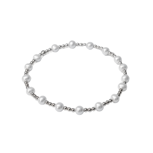 Cathy ~ Sterling Silver Pearl Triple Pattern 4.5mm | 2mm Beaded Bracelet