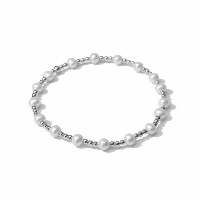 Silver with Perla 4.5 mm Tripla Pattern Bead Bracelet ~ Cathy