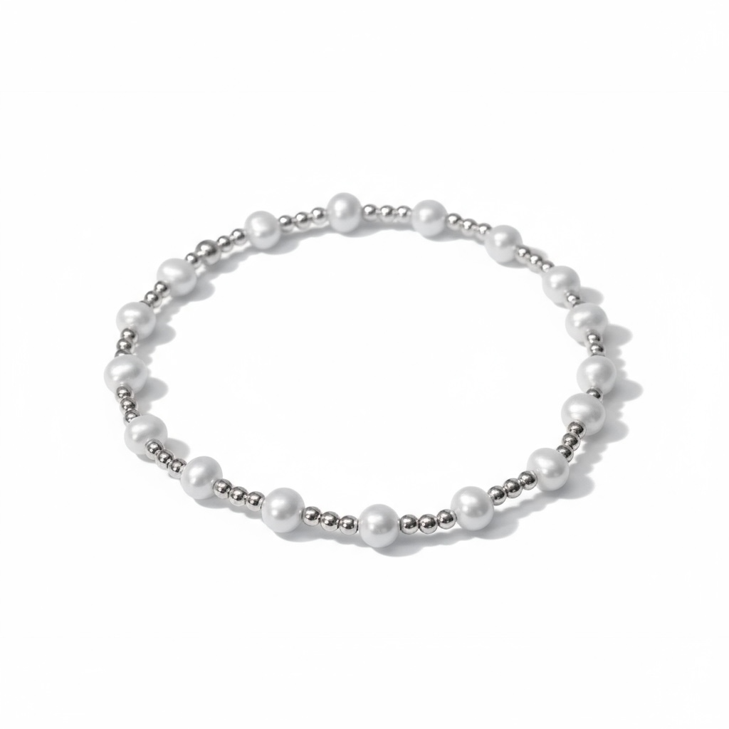 Silver with Perla 4.5 mm Tripla Pattern Bead Bracelet ~ Cathy