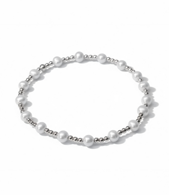 Silver with Perla 4.5 mm Tripla Pattern Bead Bracelet ~ Cathy