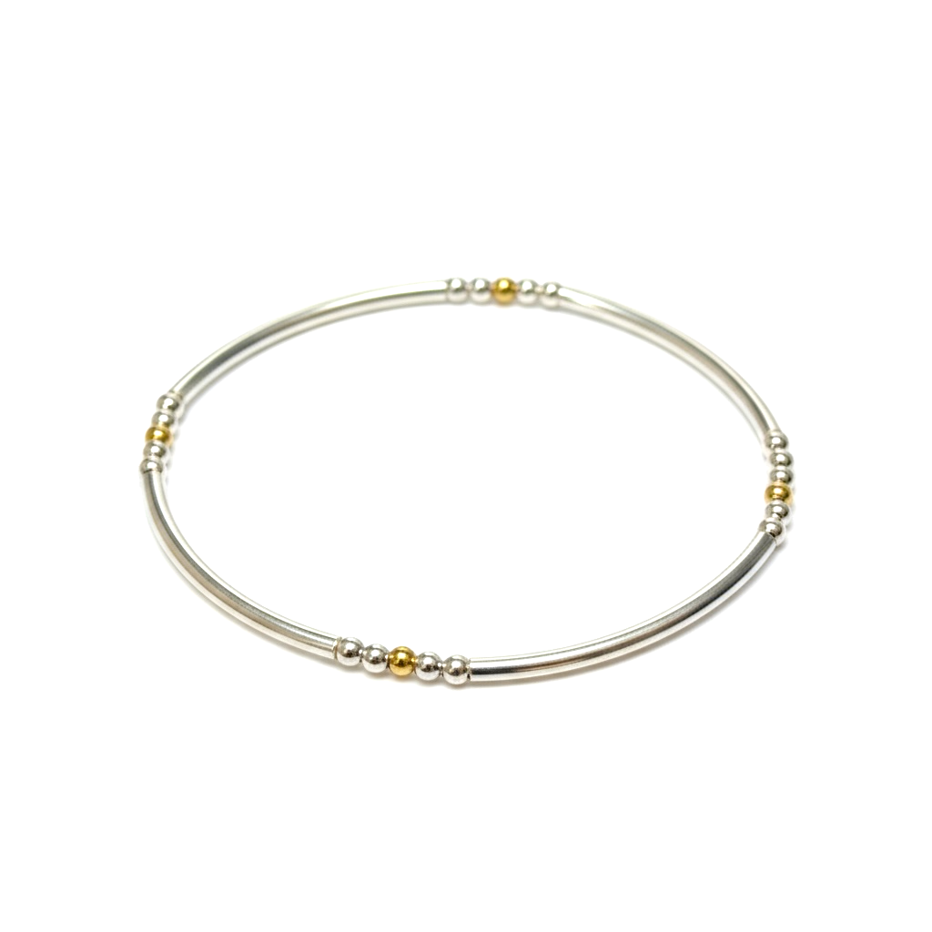 Jenn ~ Two Tone Sterling Silver 2.5 |Gold 2.5mm Bangle Beaded Bracelet
