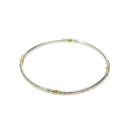 Jenn ~ Two Tone Sterling Silver 2.5 |Gold 2.5mm Bangle Beaded Bracelet