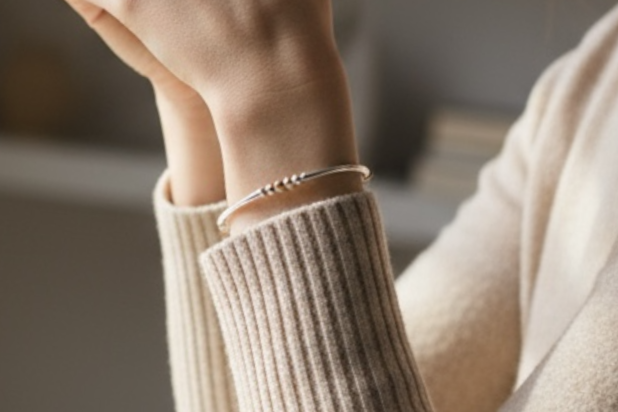 Jenn ~ Two Tone Sterling Silver 2.5 |Gold 2.5mm Bangle Beaded Bracelet