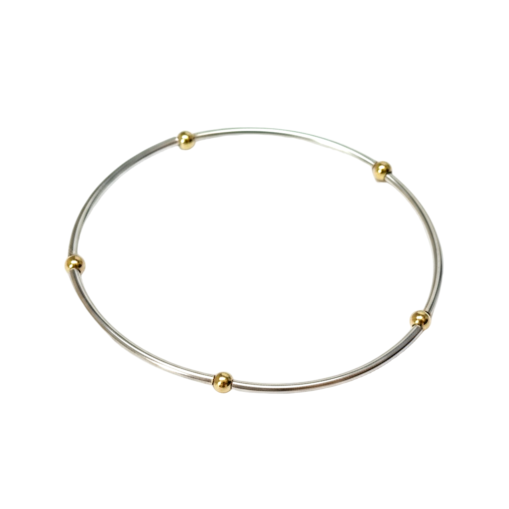 Jessica ~ Two Tone Sterling Silver | Gold 3mm Bangle Beaded Bracelet
