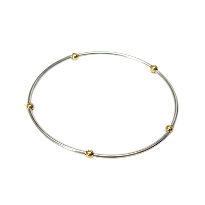 Jessica ~ Two Tone Sterling Silver | Gold 3mm Bangle Beaded Bracelet