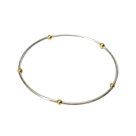 Jessica ~ Two Tone Sterling Silver | Gold 3mm Bangle Beaded Bracelet