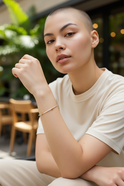 Jessica ~ Two Tone Sterling Silver | Gold 3mm Bangle Beaded Bracelet
