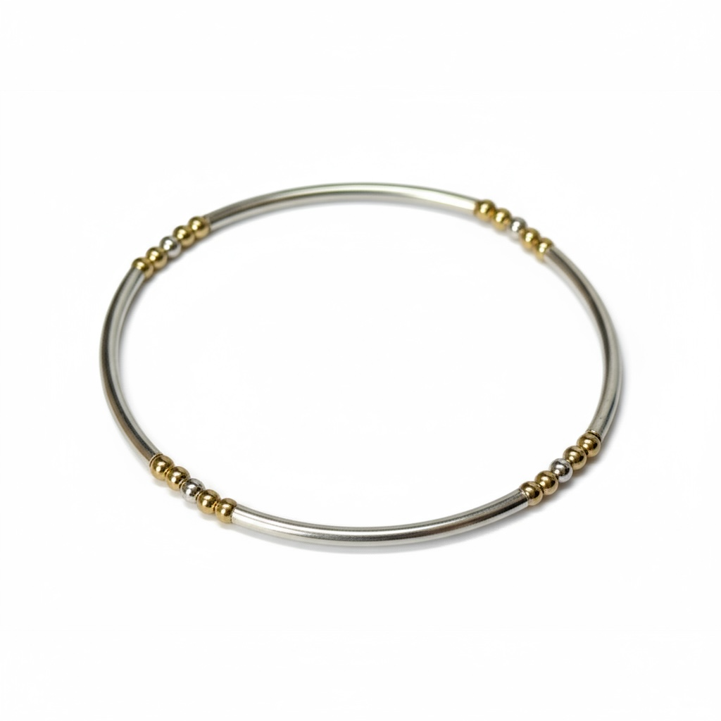 Kara ~ Two Tone Sterling Silver 2.5mm | Gold 2.5mm Bangle Beaded Bracelet