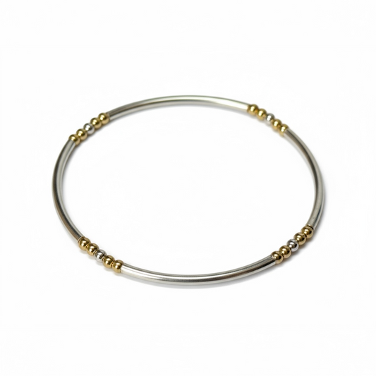 Kara ~ Two Tone Sterling Silver 2.5mm | Gold 2.5mm Bangle Beaded Bracelet