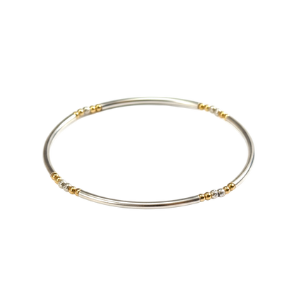 Mixed Metal Beaded Bangle Bracelet ~ Sterling Silver Moon Cut 2.5mm | Gold 2mm ~ Suzanne